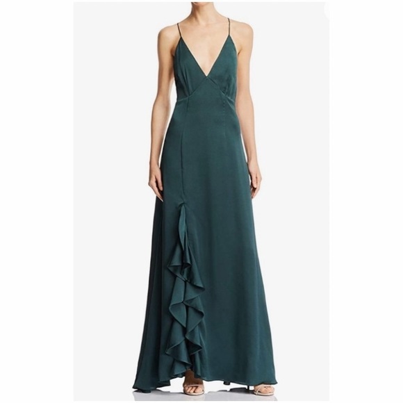 KEEPSAKE the label INFINITY SILKY RUFFLE EMERALD GREEN GOWN - Picture 5 of 12